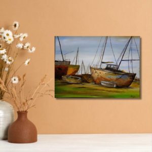 Painting titled 'The Yard,' inspired by a color palette used during an adult acrylic painting class at One Tree Hill College. The artwork features imaginative combinations and various brush sizes, showcasing the artist's exploration of color blending. The painting encourages creativity and experimentation with colors, reflecting the artist's experience and teaching approach.