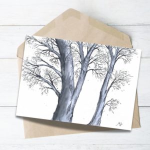 winter tree painting black and white pen and pencil drawing