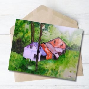 3 house watercolour painting by Anju nz after rain painting.