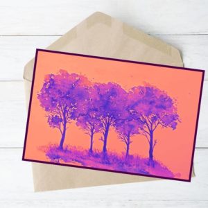 Purple Tint - Art Greeting Card by anju nz tree watercolour painting.