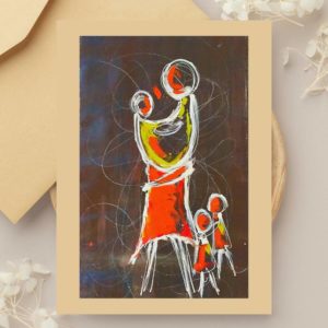 Market Day - Art Greeting Card abstract painting Anju nz family mother kids