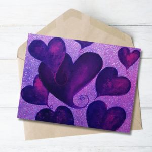 Floating Heart - Art Greeting Card purple heart painting by Anju NZ