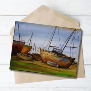 The Yard - Art Greeting Card by Anju NZ boat yard in acrylic