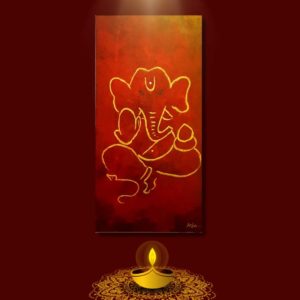 Alt Text: "Ganesha print in red and gold, offered as an oblong poster. The vibrant red and shimmering gold enhance the festive and auspicious aura."