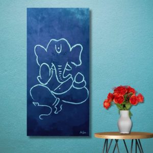 Ganesha print in cobalt blue, available as an oblong poster. The striking cobalt blue color symbolizes depth and spirituality."