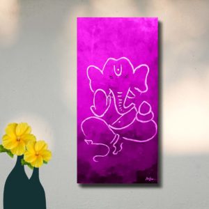 "Ganesha print in olive green with lime yellow, offered as an oblong poster. The unique color combination represents growth and vitality."