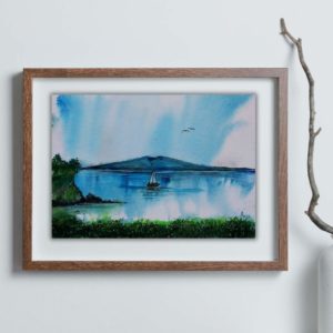 "Watercolour painting titled 'Shakespeare Park,' created on a winter day in the park. Painted from inside a car due to the cold, the scene features dramatic rain playing hide and seek, enhancing the mood of the artwork."