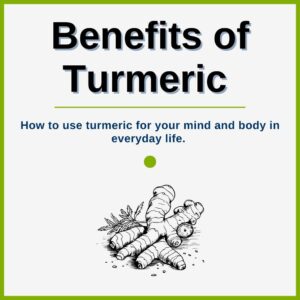 Golden turmeric powder in a wooden spoon with fresh turmeric root on the side.