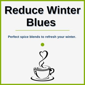 Minimalist design featuring the phrase 'Reduce Winter Blues,' promoting tips for staying positive during colder months