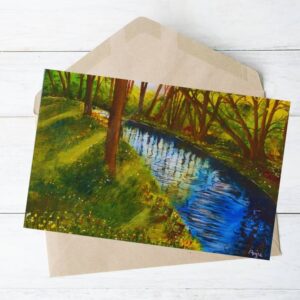 painting acrylic by Anju nz a river stream surrounded by green trees