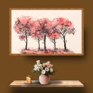 Original watercolour painting titled 'Cornwell Park - Green Serenity,' depicting trees in a range of green tones. The painting captures the calming and refreshing essence of green in nature."